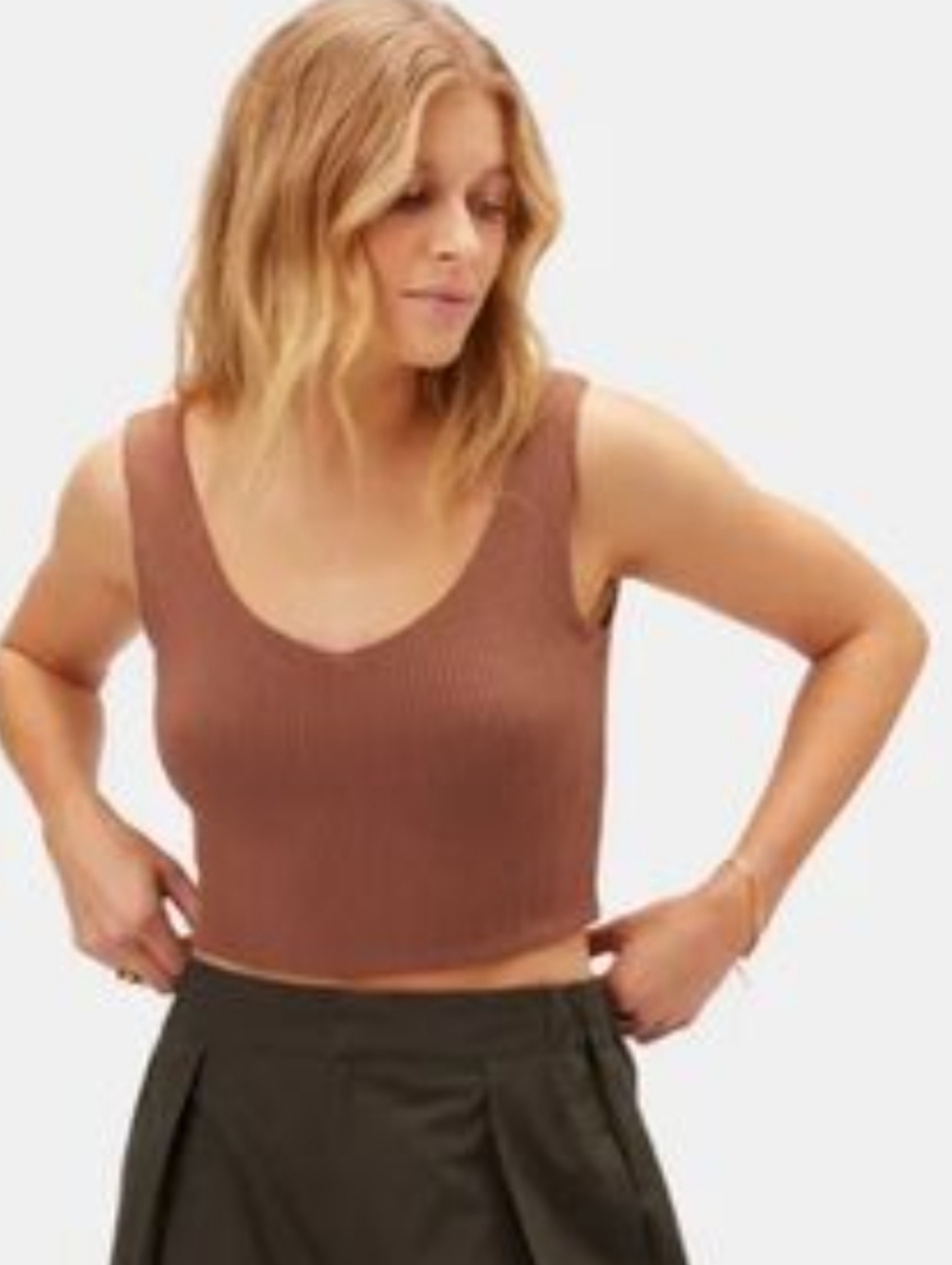 Amour Vert Rosa Paris Rib Crop Modal Tank Earth Sz M